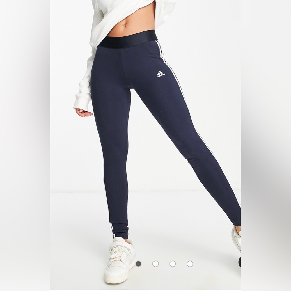 Adidas Women's Dark Blue Leggings with White Stripes